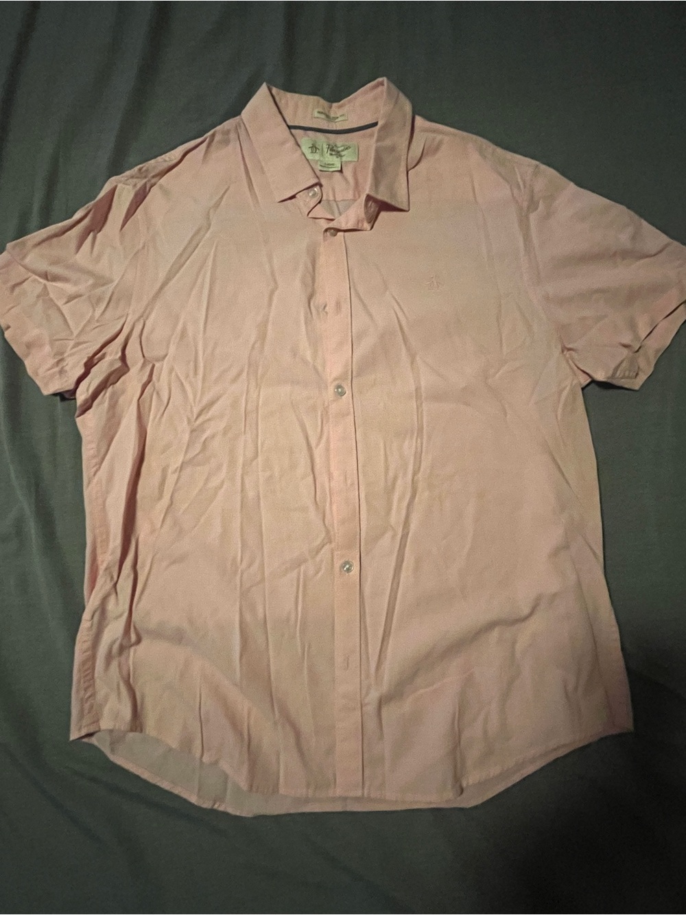 Original Penguin Men’s Short Sleeve Button Down Shirt Pink Size L